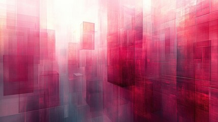 Abstract Crimson Geometric Cityscape Digital Art