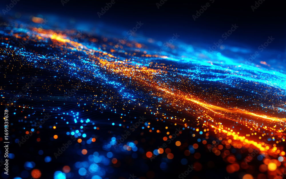 Aufkleber vibrant glowing particles forming dynamic streams in a futuristic scene