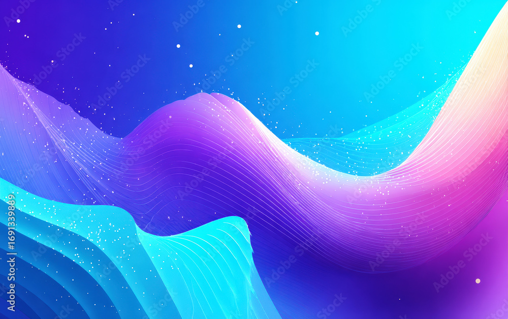 Poster abstract digital wave pattern with vibrant colors and dynamic shapes