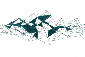 Low poly geometric triangular structure forming a complex shape, ideal for technology and science related projects