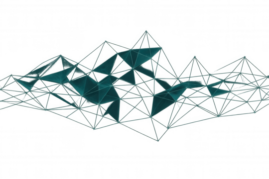 Low poly geometric triangular structure forming a complex shape, ideal for technology and science related projects
