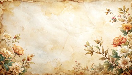 Vintage floral border on aged paper