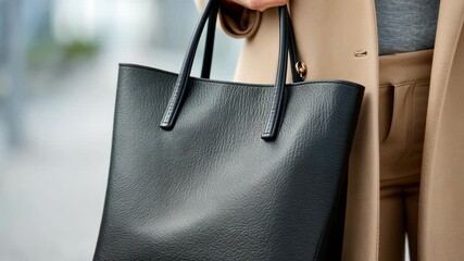 Elegant black leather handbag on the move: fashionable accessory and lifestyle statement - Powered by Adobe
