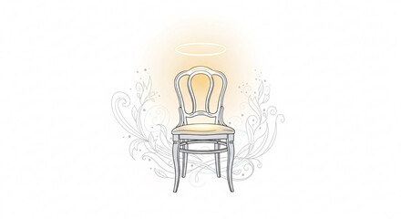 Elegant ornate chair with luminous halo and delicate floral flourishes creates a serene, spiritual atmosphere
