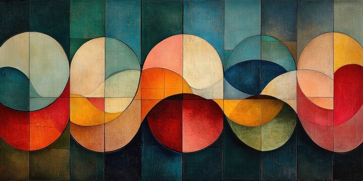 Abstract Geometric Wave Painting In Earthy Tones