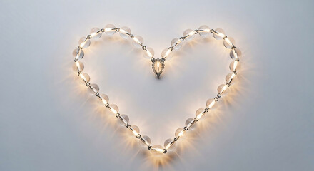 Illuminated heart shape crafted from crystal beads and warm glowing lights, symbolizing love and connection