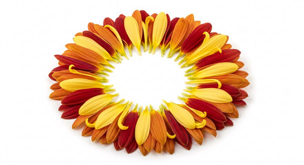 Vibrant autumn flower petals arranged in a circular frame, perfect for seasonal design