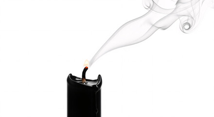 Captivating wisps of smoke rise from a lit black candle, creating an atmosphere of mystery and reflection.