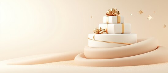 Elegant White Gifts with Golden Bows on Beige Display
