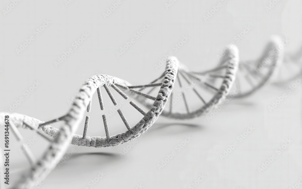 Poster close-up view of a dna double helix structure model
