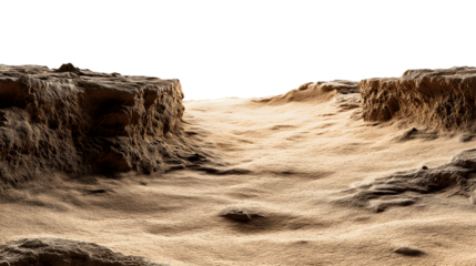 A view of the canyon with sandy texture isolated on white background