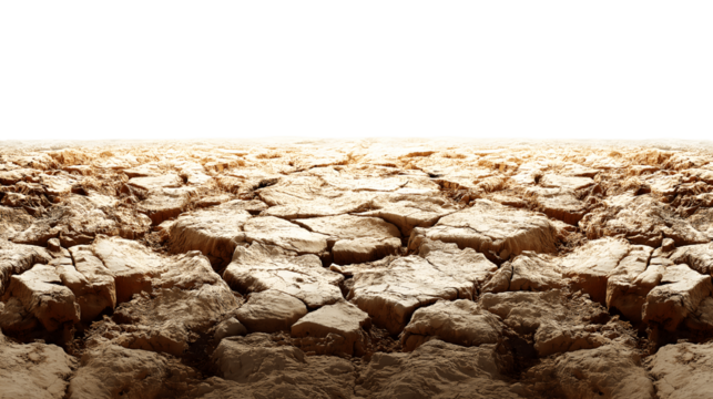 Dry cracked earth isolated on white background