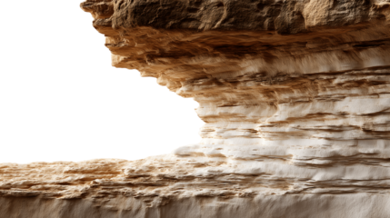 Detailed image of layered rock formation and natural erosion isolated on white background