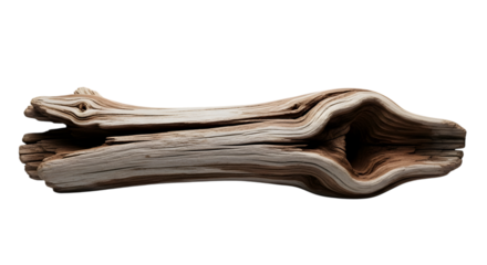 A weathered piece of driftwood with a hollowedout center, isolated on transparent background
