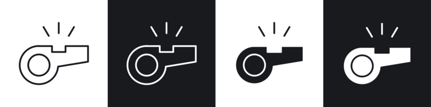 Whistle icons collection in black and white filled and line versions