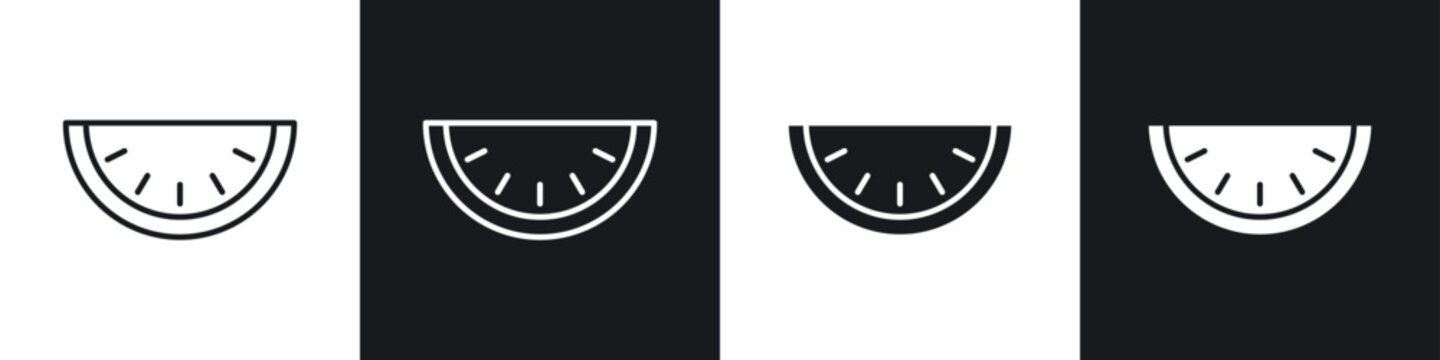 Watermelon icons collection in black and white filled and line versions