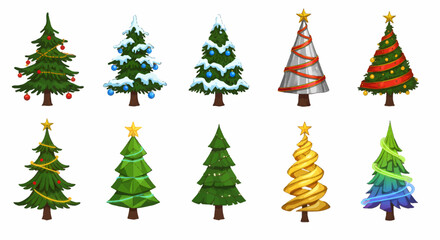 Obraz premium Collection of stylized Christmas trees with various decorations and designs.