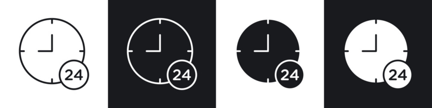 Time twenty four icons collection in black and white filled and line versions