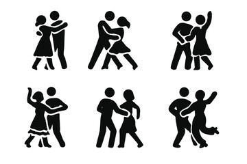 Obraz premium Dance Styles Icons. Solid, filled icon set of dance styles: waltz, tango, foxtrot, salsa, cha-cha, rumba, quickstep, swing. Solid,
