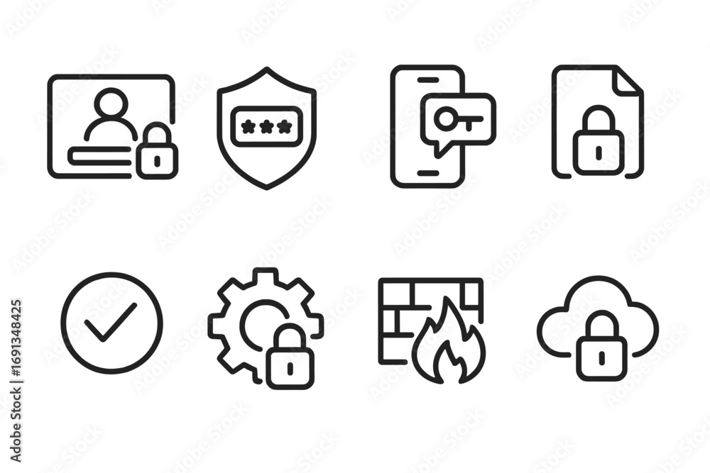 Poster digital security icons. outline icon set of digital trust: secure login, password shield, two-factor