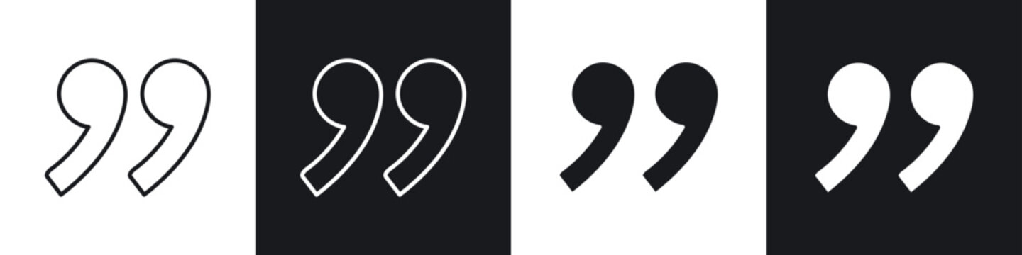 Quote right icons collection in black and white filled and line versions