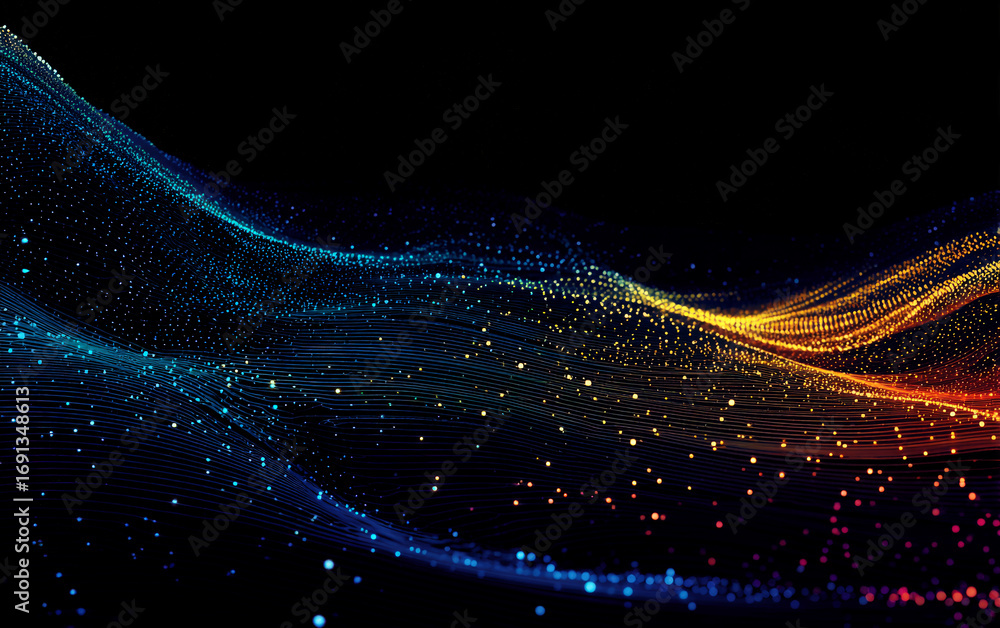 Poster colorful abstract digital wave with dynamic particles