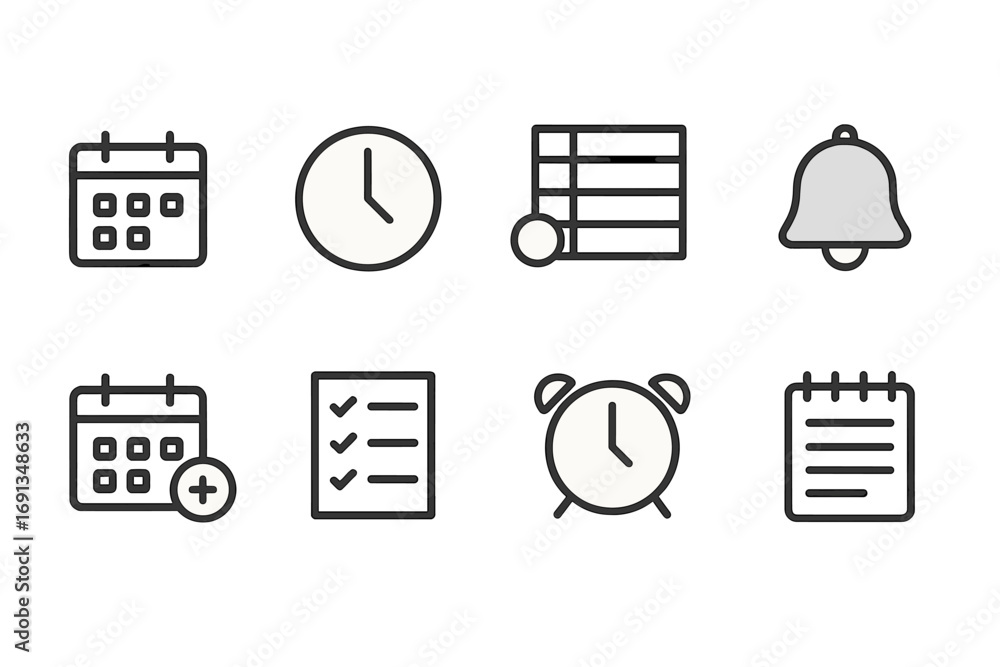 Poster dispatch scheduling icons. outline icon set of dispatch scheduling: calendar, clock, shift schedule,