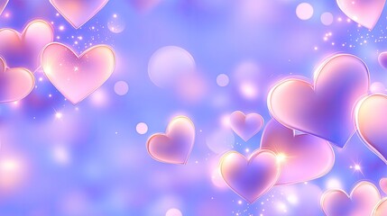 Glowing Pink Hearts Floating in a Purple Sky