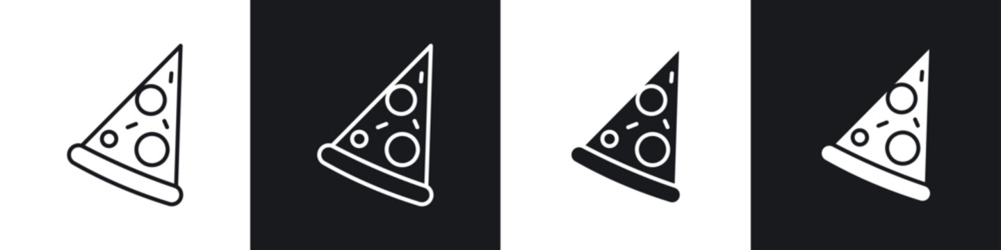 Pizza slice icons collection in black and white filled and line versions
