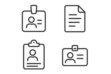 Employee badge, documents, clipboard, ID card line icon set. Editable stroke icons. Minimalistic linear pictogram for design of cards, apps, banners, posts. Vector.