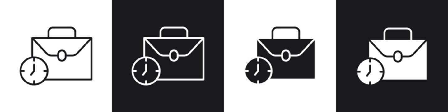 Office time icons collection in black and white filled and line versions