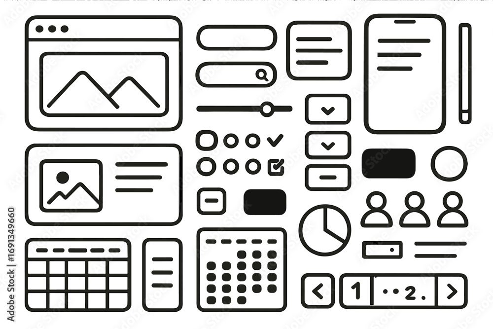 Fototapete ui ux kit for web design and application development. big set of user interface elements. wireframe 