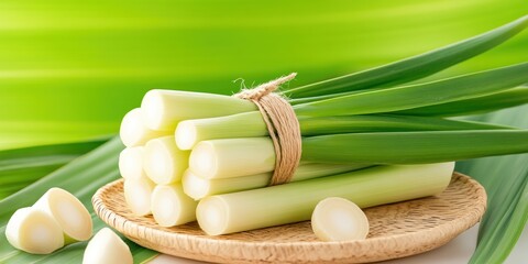 Fresh Green Onions Bundled on Wooden Plate