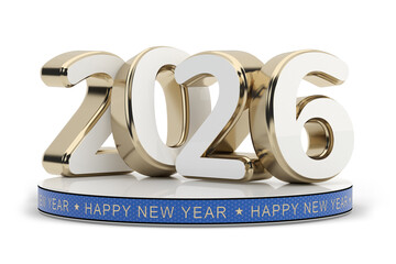 2026 Happy New Year. 3D golden text isolated on white. 3D illustration