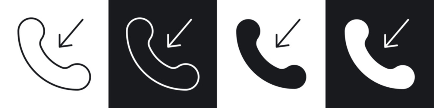 Incoming Call icons collection in black and white filled and line versions