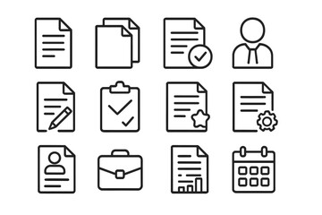 Modern paper and job line icon collection with documents, office, work symbols for design, websites, apps, business cards, linear vector cartoon illustrations