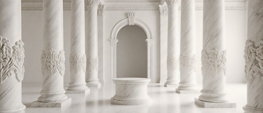 3d marble columns interior display luxury dais background | architectural, classical, interior design, product display, background theme