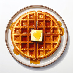 Plate of Waffles with Butter Isolated on a White Background