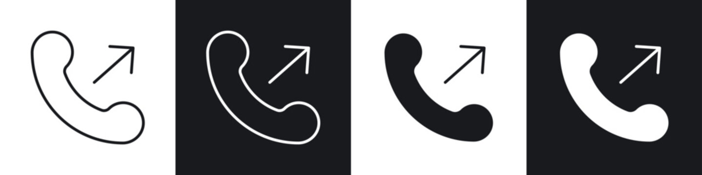 Call outgoing icons collection in black and white filled and line versions