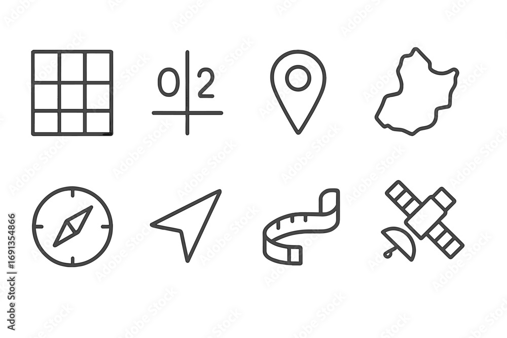 Aufkleber geographic and body icons. outline icon set of geographic coding: map grid, coordinates, gps pin, ar