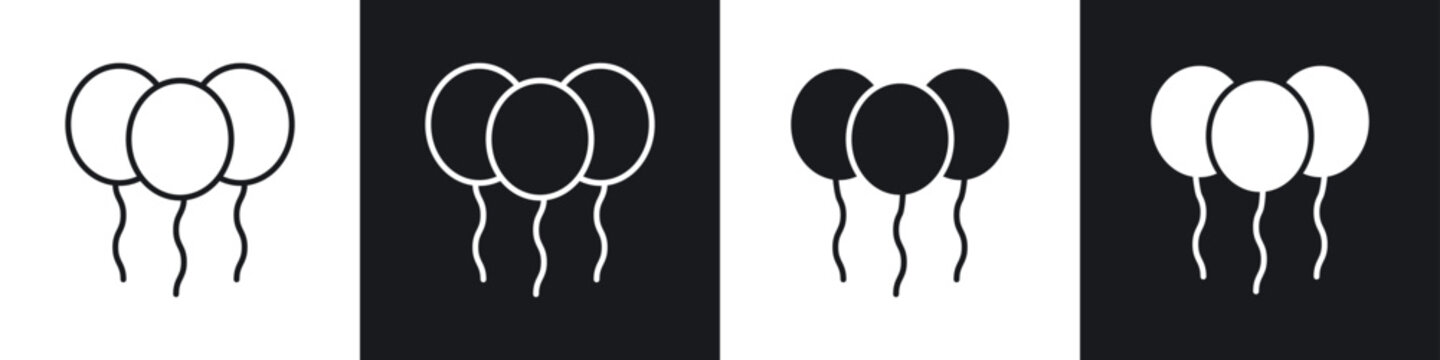 Balloons icons collection in black and white filled and line versions