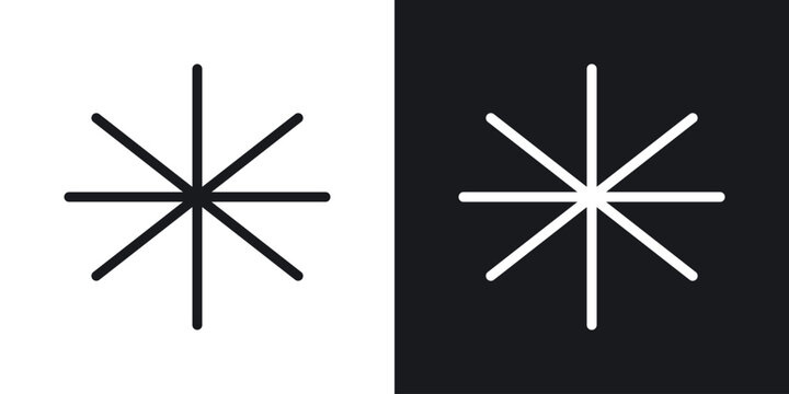 Asterisk icons collection in black and white filled and line versions