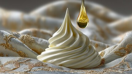 Cream swirl with oil drop on textured background.