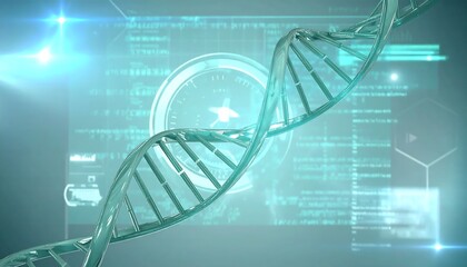 Futuristic DNA graphic with digital interface