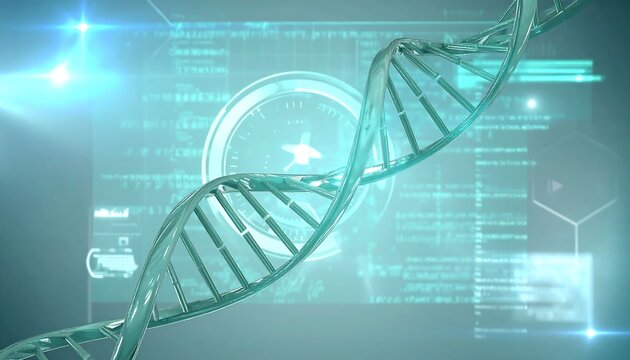 Futuristic DNA graphic with digital interface