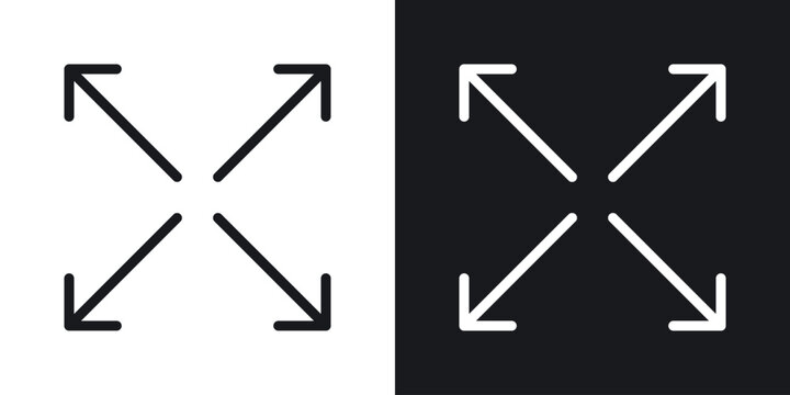 Expand arrows icons collection in black and white filled and line versions