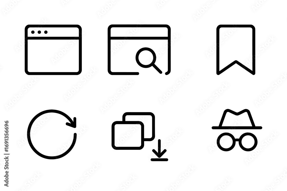 Poster internet browsing icons. outline icon set of internet browsing: web browser, search engine, url bar,