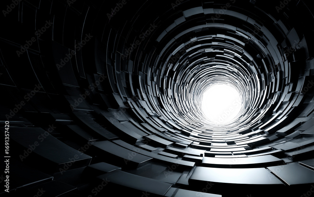 Poster abstract tunnel with a bright light at the end showing futuristic design
