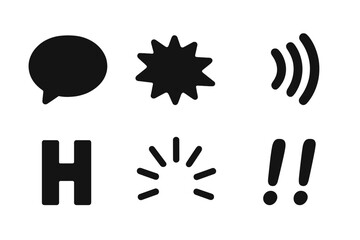 Obraz premium Laugh Sound Icons. Solid, filled icon set of laugh sound symbols: “LOL” bubble, “HAHA” burst, echoing sound lines, double