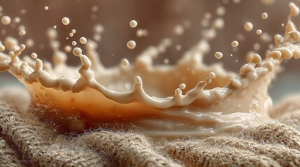 Liquid splash resembling a crown on a textured surface with blurred background.